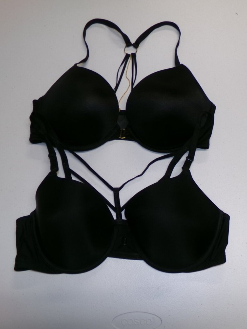 Lot of 2 Victoria's Secret Front Close Black Strappy Back Bras 38C Push Up Demi